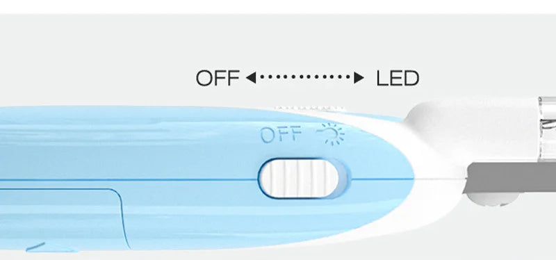 Close-up of the nail clipper's OFF and LED light switch